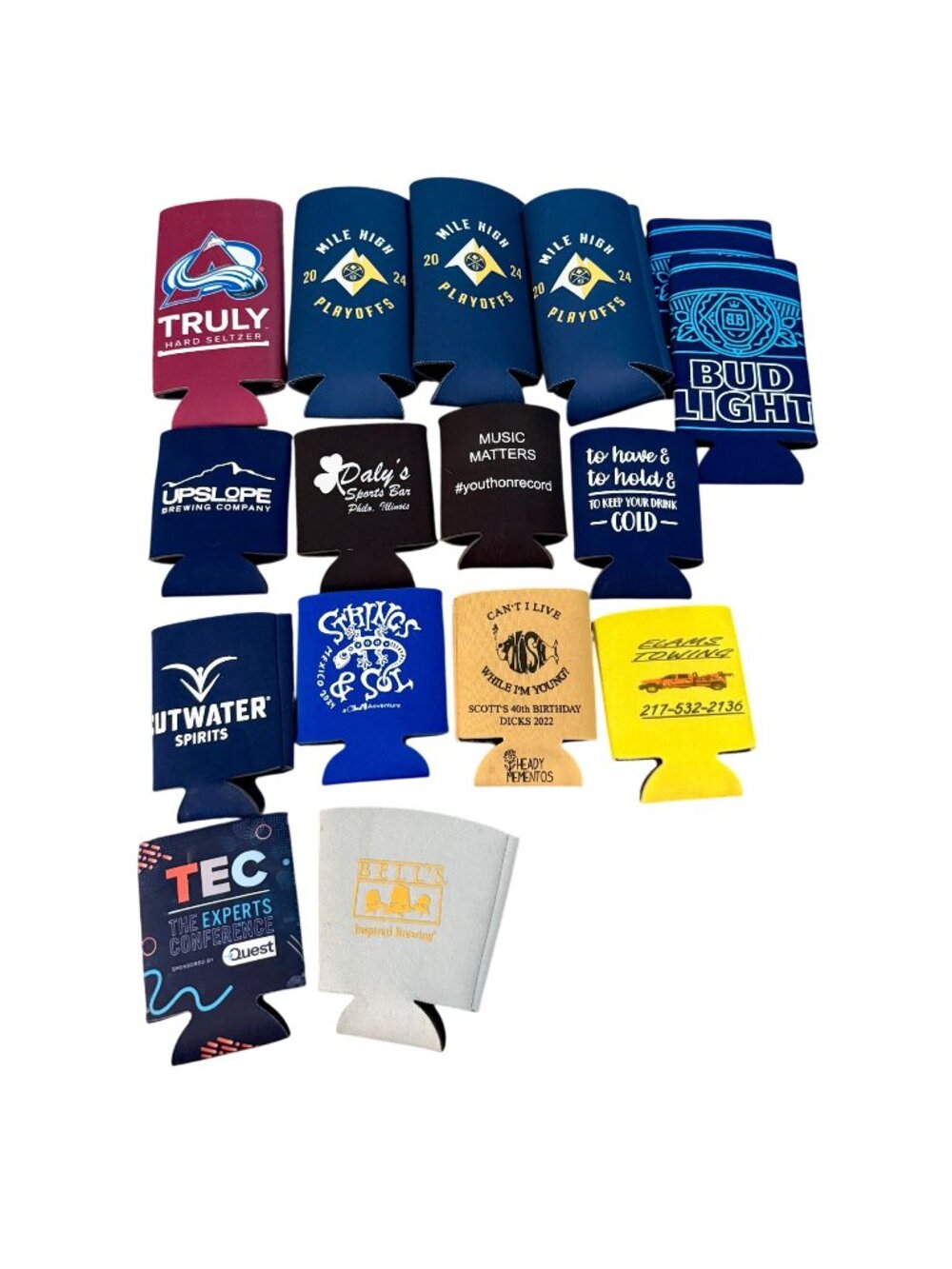 Lot of 16 Misc Can Koozies, small, 24 oz holder, pint, Denver Nuggets, Avs,